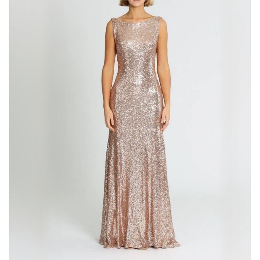 Christina Wu Gold Sequin Maxi Gown for Weddings